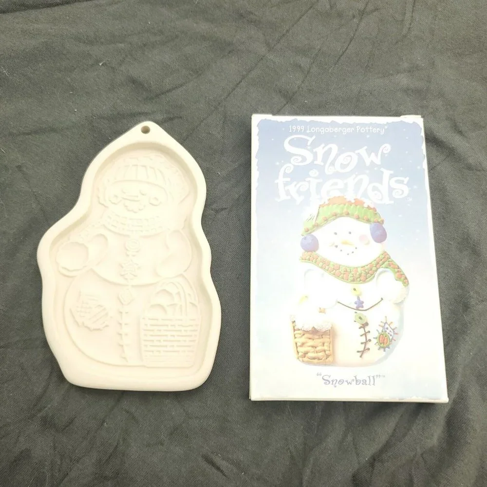Longaberger 1999 Pottery Snow Friends Flurry & Snowball Crispy Suger Cookie Mold